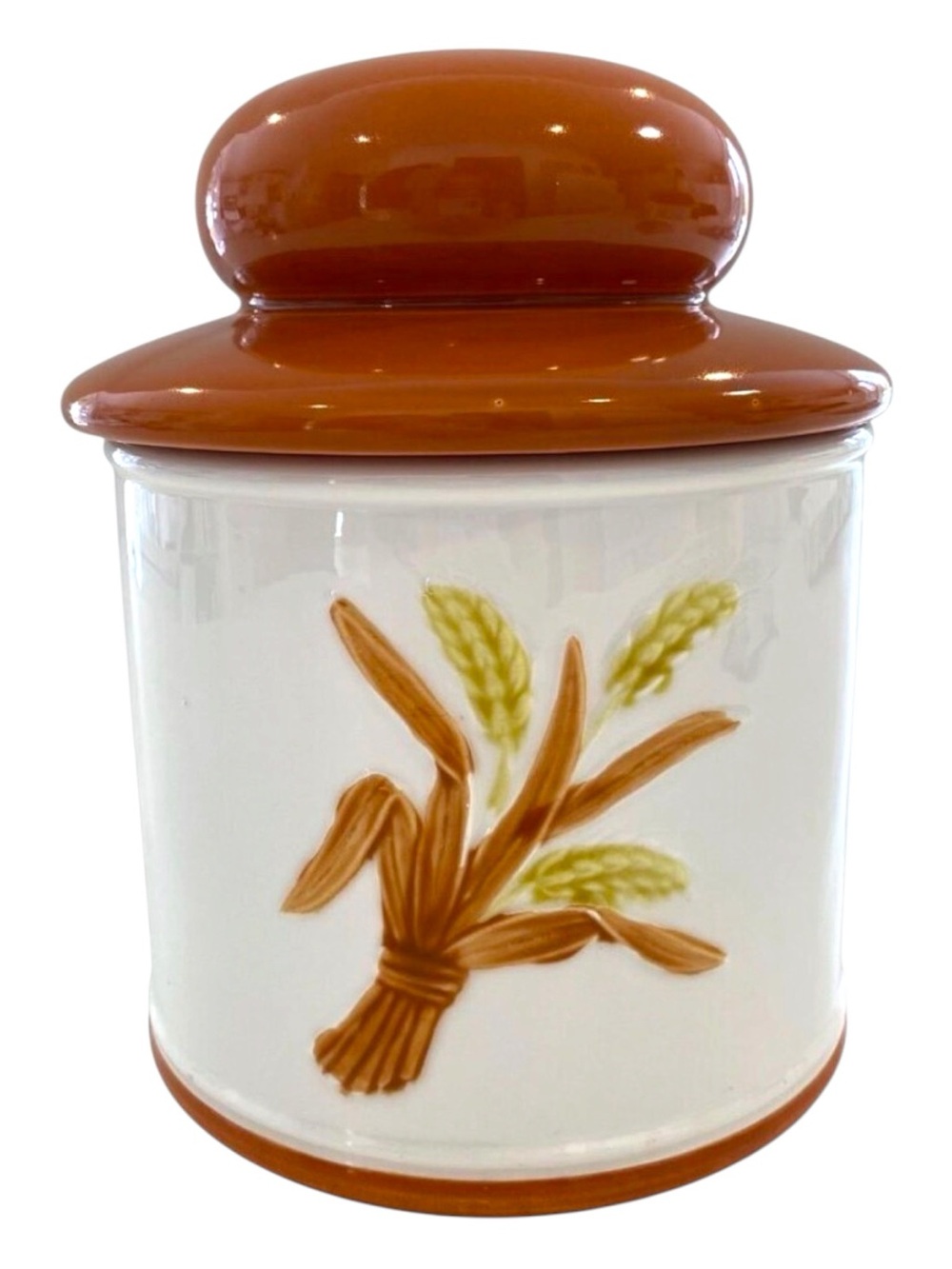 Vintage Made in Japan Ceramic Cookie Jar Wheat Pattern Retro Kitchen Canister Br